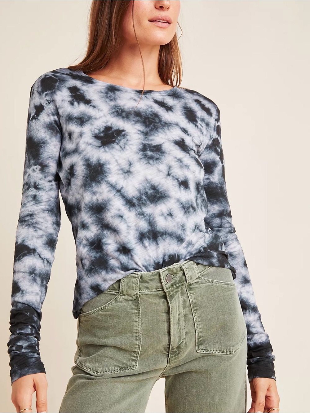 Goldie LeWinter tie dye long sleeve crewneck T shirt black brown  small